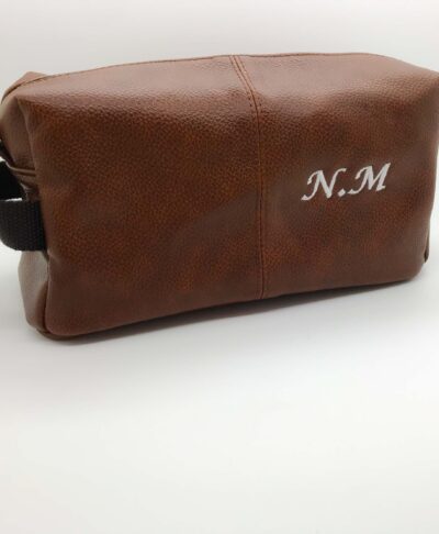 personalised leather look wash bag