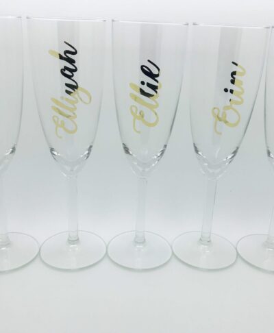 gold champagne glasses for bridesmaids