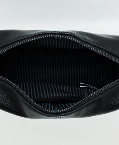 personalised leather look wash bag interior