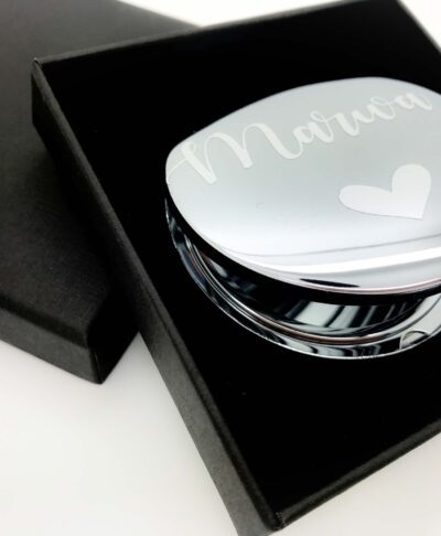 silver mirror with text