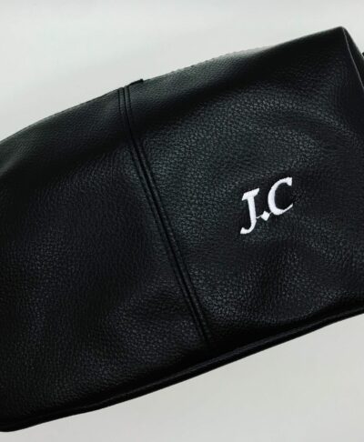 personalised leather look wash bag black