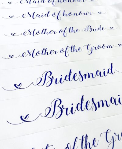 Personalised Team Bride satin sash in white with purple lettering