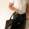 Black personalised leather look weekend bag with embroidered initials