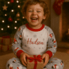 Child wearing festive Christmas pyjamas featuring a cheerful snowman design, with long sleeves and cosy matching bottoms, perfect for holiday celebrations.