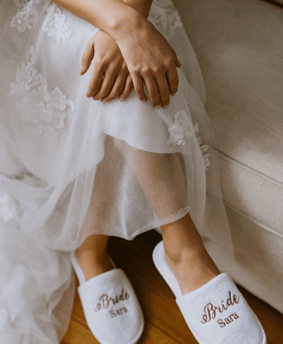 Personalised fleece wedding role slippers with personalised text