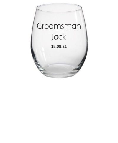 Personalised stemless wine glass with "Groomsman” text – wedding party gift