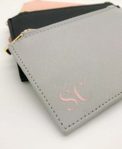 Personalised monogram initials card holder in pink faux leather