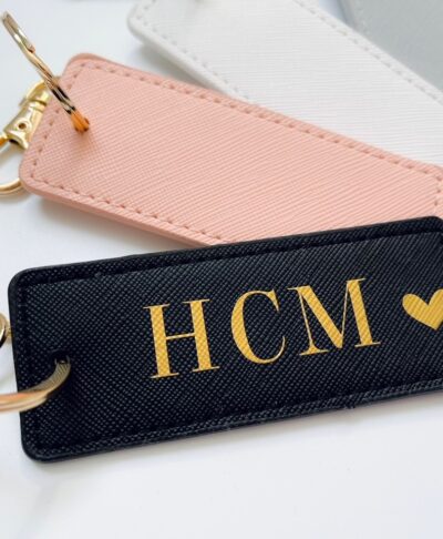 Personalised Name Leather Look Rectangle Keyring