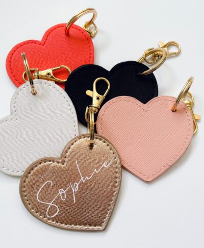 Personalised Name Leather Look Heart Keyring